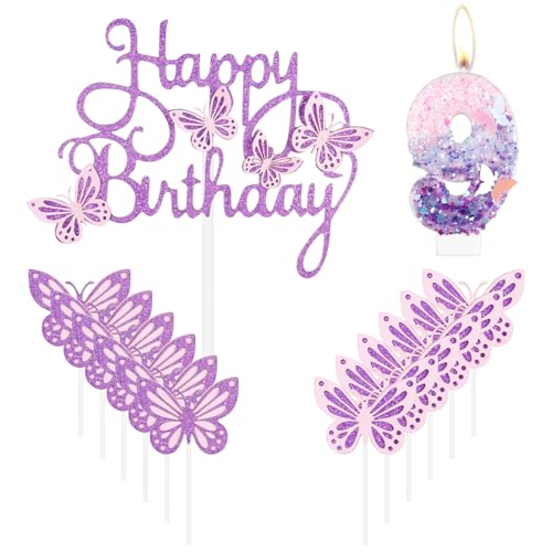 Geburtstagskerzen "Happy 9th Butterfly", rosa lila Zahl 9 Kerze mit Schmetterlingskuchen, Cupcake-Topper für Mädchen, Kuchendekorationen zum 9. Geburtstag, niedlicher 9. Geburtstag Kuchenaufsatz für Geburtstagskerzen "Happy 9th Butterfly", rosa lila Zahl 9 Kerze mit Schmetterlingskuchen, Cupcake-Topper für Mädchen, Kuchendekorationen zum 9. Geburtstag, niedlicher 9. Geburtstag Kuchenaufsatz für von mciskin