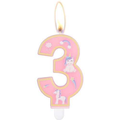 Happy Birthday Einhorn Geburtstagskerzen, Geburtstagstorte Party Dekorationen, niedliche rosa Einhorn Geburtstagskerzen Nummer 4 für Thema Geburtstagsfeier von mciskin