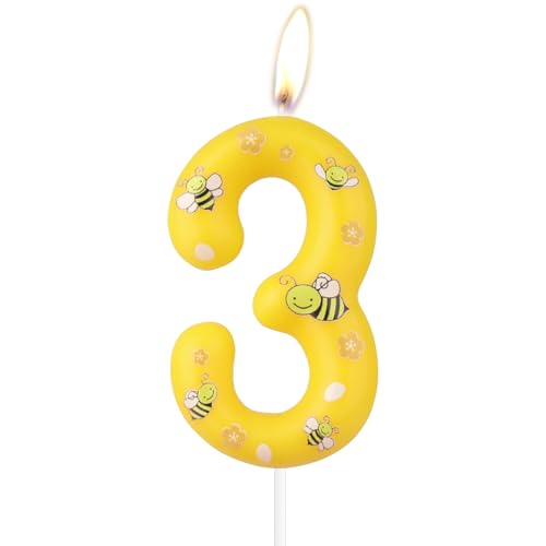 Honigbiene 3rd Geburtstagskerzen, gelbe Zahl 3 Kerze mit niedlicher Biene, Mädchen Jungen 3rd Geburtstag Dekorationen, Bienen Kuchen Dekorationen, Honigbiene Theme Party Dekoration Zubehör Honigbiene 3rd Geburtstagskerzen, gelbe Zahl 3 Kerze mit niedlicher Biene, Mädchen Jungen 3rd Geburtstag Dekorationen, Bienen Kuchen Dekorationen, Honigbiene Theme Party Dekoration Zubehör von mciskin