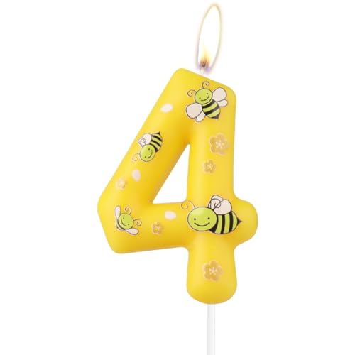 Honigbiene 4th Geburtstagskerzen, gelbe Zahl 4 Kerze mit niedlicher Biene, Mädchen Jungen 4th Geburtstag Dekorationen, Bienen Kuchen Dekorationen, Honigbiene Theme Party Dekoration Zubehör Honigbiene 4th Geburtstagskerzen, gelbe Zahl 4 Kerze mit niedlicher Biene, Mädchen Jungen 4th Geburtstag Dekorationen, Bienen Kuchen Dekorationen, Honigbiene Theme Party Dekoration Zubehör von mciskin
