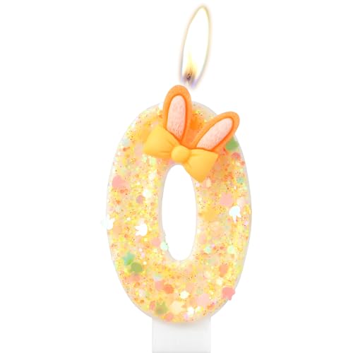 Kaninchen Nummer 0 Kerzen, Mädchen Geburtstagskerzen, Bunny Kerzen für Kuchen, Bunny themed Geburtstagstorte Dekor, Orange Geburtstagskerze Kuchen Topper für Jungen Mädchen Geburtstagsparty Dekor von mciskin