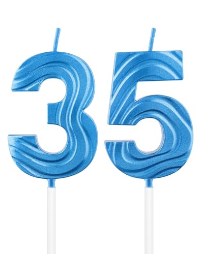 Kerze mit der Zahl 35, saphirblaue Kerze zum 35. Geburtstag, tiefblaue Kuchenkerzen, Dekorationen für Abschlussfeier, Geburtstag, Jahrestag, Feier, Topper Supplies von mciskin