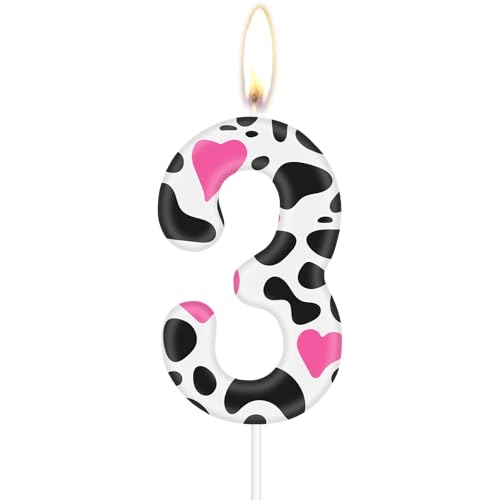 Kuh Geburtstagskerzen, Kuh Print 3rd Geburtstagsnummer Kerzen, Rosa Herz Nummer 3 Kerze für Kuchen, Cowgirls Party Dekorationen, Bauernhof Tier Thema für Mädchen Jungen 3rd Geburtstag Party Dekora Kuh Geburtstagskerzen, Kuh Print 3rd Geburtstagsnummer Kerzen, Rosa Herz Nummer 3 Kerze für Kuchen, Cowgirls Party Dekorationen, Bauernhof Tier Thema für Mädchen Jungen 3rd Geburtstag Party Dekora von mciskin