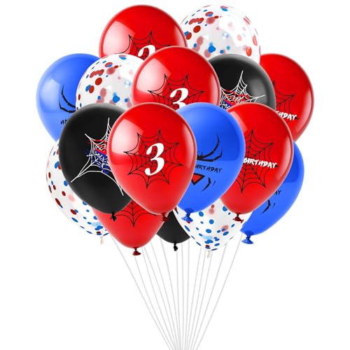 Luftballons zum 3. Geburtstag, Spinne, 30,5 cm, rot, schwarz, blau, Latex-Material, Luftballons zum 3. Geburtstag, Zahl 3, Cartoon-Konfetti-Dekorationen für Jungen Luftballons zum 3. Geburtstag, Spinne, 30,5 cm, rot, schwarz, blau, Latex-Material, Luftballons zum 3. Geburtstag, Zahl 3, Cartoon-Konfetti-Dekorationen für Jungen von mciskin