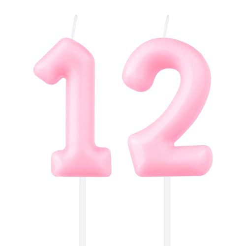 Macaron-Zahlen-Geburtstagskerzen, Pastellrosa, 12. Geburtstag, Macaron-Rosa, Zahl 12, Kerze für Kuchen, Macaron-Kuchenkerzen, Kuchendekoration für Mädchen, Jungen, 12. Geburtstag, Dekoration, von mciskin