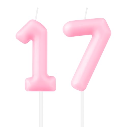 Macaron-Zahlen-Geburtstagskerzen, Pastellrosa, 17. Geburtstag, Macaron-Rosa, Zahl 17, Kerze für Kuchen, Macaron-Kuchenkerzen, Kuchendekoration für Mädchen, Jungen, 17. Geburtstag, Dekoration, von mciskin