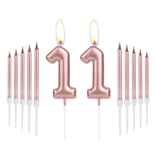 Mädchen 11. Geburtstag Kerzen Dekorationen, Zahl 11 Kerze mit Rose Gold Lange Kerzen, Geburtstagskerzen für Kuchen, Kuchen Kerze Kuchen Topper für Frauen Geburtstagsfeier 11. Hochzeitstag Feiern von mciskin