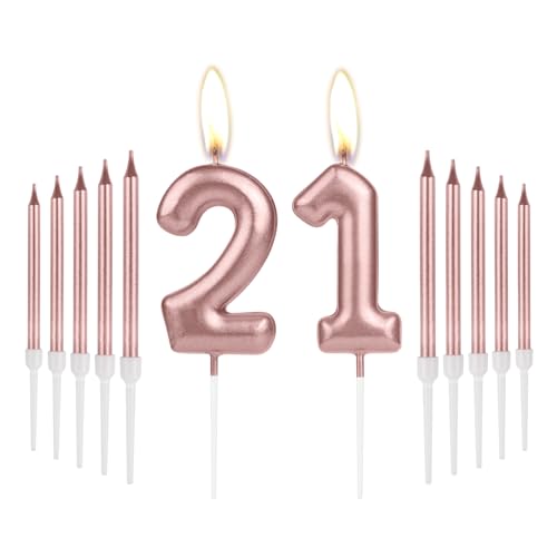 Mädchen 21. Geburtstag Kerzen Dekorationen, Zahl 21 Kerze mit Rose Gold Lange Kerzen, Geburtstagskerzen für Kuchen, Kuchen Kerze Kuchen Topper für Frauen Geburtstagsfeier 21. Hochzeitstag Feiern Mädchen 21. Geburtstag Kerzen Dekorationen, Zahl 21 Kerze mit Rose Gold Lange Kerzen, Geburtstagskerzen für Kuchen, Kuchen Kerze Kuchen Topper für Frauen Geburtstagsfeier 21. Hochzeitstag Feiern von mciskin