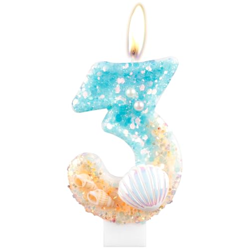 Meerjungfrau Geburtstagskerzen, Muschel-Pailletten Kerzen für Kuchen, Mädchen 3. Geburtstag Dekorationen, Blue Ocean Geburtstagskerzen, Conch Nummer 3 Kerzen Kuchen Topper für Mädchen Jungen Meerjungfrau Geburtstagskerzen, Muschel-Pailletten Kerzen für Kuchen, Mädchen 3. Geburtstag Dekorationen, Blue Ocean Geburtstagskerzen, Conch Nummer 3 Kerzen Kuchen Topper für Mädchen Jungen von mciskin