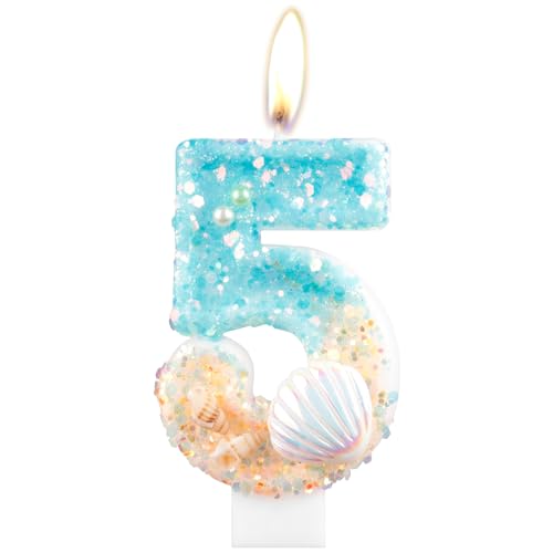 Meerjungfrau Geburtstagskerzen, Muschel-Pailletten Kerzen für Kuchen, Mädchen 5. Geburtstag Dekorationen, Blue Ocean Geburtstagskerzen, Conch Nummer 5 Kerzen Kuchen Topper für Mädchen Jungen Meerjungfrau Geburtstagskerzen, Muschel-Pailletten Kerzen für Kuchen, Mädchen 5. Geburtstag Dekorationen, Blue Ocean Geburtstagskerzen, Conch Nummer 5 Kerzen Kuchen Topper für Mädchen Jungen von mciskin