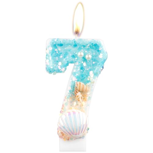 Meerjungfrau Geburtstagskerzen, Muschel-Pailletten Kerzen für Kuchen, Mädchen 7. Geburtstag Dekorationen, Blue Ocean Geburtstagskerzen, Conch Nummer 7 Kerzen Kuchen Topper für Mädchen Jungen Meerjungfrau Geburtstagskerzen, Muschel-Pailletten Kerzen für Kuchen, Mädchen 7. Geburtstag Dekorationen, Blue Ocean Geburtstagskerzen, Conch Nummer 7 Kerzen Kuchen Topper für Mädchen Jungen von mciskin
