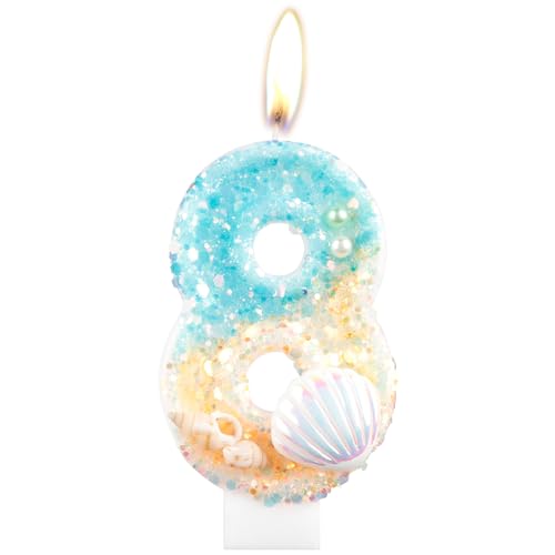 Meerjungfrau Geburtstagskerzen, Muschel-Pailletten Kerzen für Kuchen, Mädchen 8. Geburtstag Dekorationen, Blue Ocean Geburtstagskerzen, Conch Nummer 8 Kerzen Kuchen Topper für Mädchen Jungen Meerjungfrau Geburtstagskerzen, Muschel-Pailletten Kerzen für Kuchen, Mädchen 8. Geburtstag Dekorationen, Blue Ocean Geburtstagskerzen, Conch Nummer 8 Kerzen Kuchen Topper für Mädchen Jungen von mciskin
