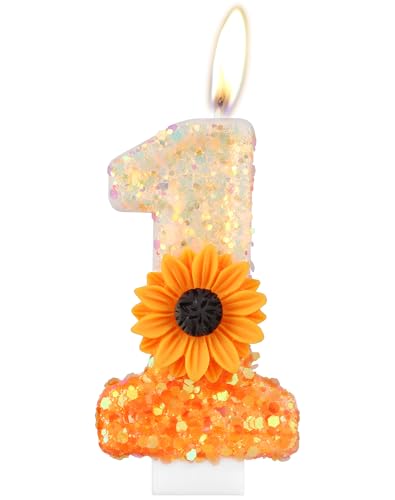 Orange Gänseblümchen Geburtstagskerzen, Orange Geburtstag Zahl 1 Kerzen für Geburtstagskuchen, niedliche Blume 1 Geburtstagskerze, Glitzer-Blumenkerze für Mädchen 1st Geburtstag Party-Dekorationen Orange Gänseblümchen Geburtstagskerzen, Orange Geburtstag Zahl 1 Kerzen für Geburtstagskuchen, niedliche Blume 1 Geburtstagskerze, Glitzer-Blumenkerze für Mädchen 1st Geburtstag Party-Dekorationen von mciskin