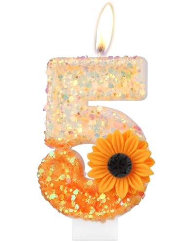 Orange Gänseblümchen Geburtstagskerzen, Orange Geburtstag Zahl 5 Kerzen für Geburtstagskuchen, niedliche Blume 5 Geburtstagskerze, Glitzer-Blumenkerze für Mädchen 5th Geburtstag Party-Dekorationen Orange Gänseblümchen Geburtstagskerzen, Orange Geburtstag Zahl 5 Kerzen für Geburtstagskuchen, niedliche Blume 5 Geburtstagskerze, Glitzer-Blumenkerze für Mädchen 5th Geburtstag Party-Dekorationen von mciskin