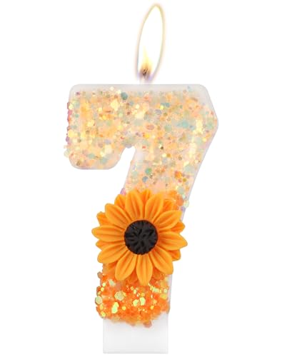 Orange Gänseblümchen Geburtstagskerzen, Orange Geburtstag Zahl 7 Kerzen für Geburtstagskuchen, niedliche Blume 7 Geburtstagskerze, Glitzer-Blumenkerze für Mädchen 7th Geburtstag Party-Dekorationen Orange Gänseblümchen Geburtstagskerzen, Orange Geburtstag Zahl 7 Kerzen für Geburtstagskuchen, niedliche Blume 7 Geburtstagskerze, Glitzer-Blumenkerze für Mädchen 7th Geburtstag Party-Dekorationen von mciskin