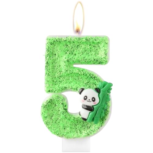Panda Zahl Geburtstagskerzen, Mädchen Jungen 5th Geburtstagskerzen, Grüne Zahl 5 Kerzen für Kuchen, Panda Party Kerzen, Panda Kuchen Kerzen Topper für Kinder, Panda Thema Geburtstagstorte Dekora von mciskin
