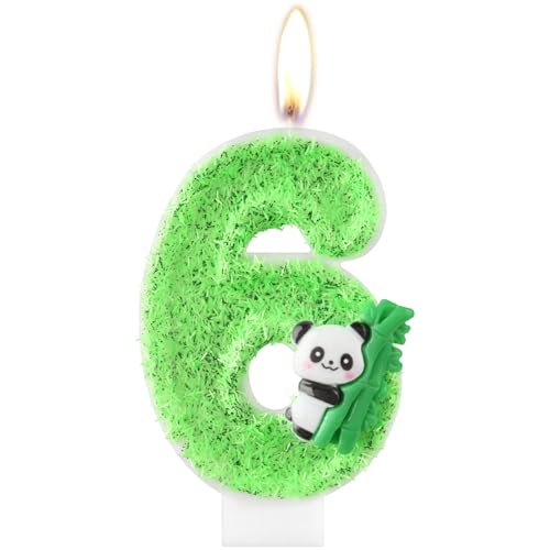 Panda Zahl Geburtstagskerzen, Mädchen Jungen 6th Geburtstagskerzen, Grüne Zahl 6 Kerzen für Kuchen, Panda Party Kerzen, Panda Kuchen Kerzen Topper für Kinder, Panda Thema Geburtstagstorte Dekora von mciskin