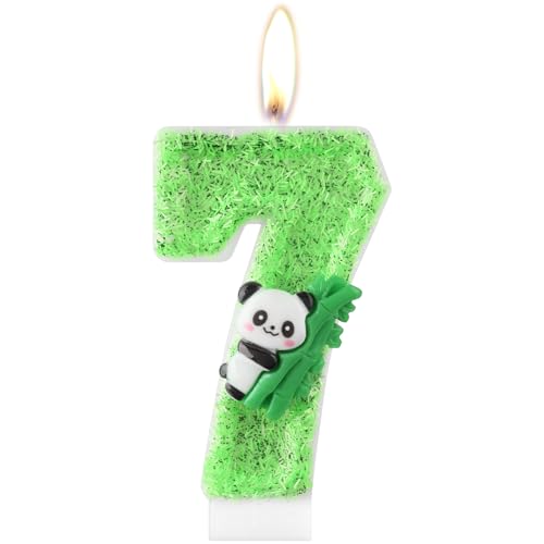 Panda Zahl Geburtstagskerzen, Mädchen Jungen 7th Geburtstagskerzen, Grüne Zahl 7 Kerzen für Kuchen, Panda Party Kerzen, Panda Kuchen Kerzen Topper für Kinder, Panda Thema Geburtstagstorte Dekora von mciskin