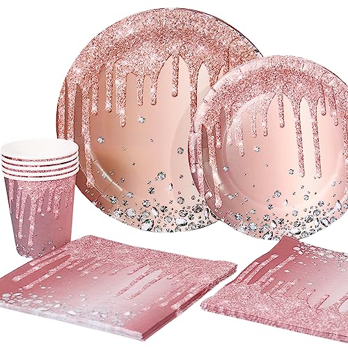 Pappteller Kindergeburtstag Mädchen, Happy Birthday Partygeschirr (rose gold) von mciskin
