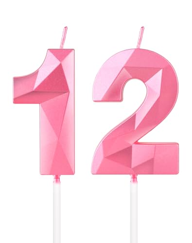Perle rosa Kerzen zum 12th Geburtstag, 3D rosa Zahl 12 Kerze für Kuchen, Junge Mädchen 12th Geburtstag Dekorationen, rosa Kuchendekorationen, rosa Kerze Kuchen für Geburtstagsfeier Hochzeitstag Perle rosa Kerzen zum 12th Geburtstag, 3D rosa Zahl 12 Kerze für Kuchen, Junge Mädchen 12th Geburtstag Dekorationen, rosa Kuchendekorationen, rosa Kerze Kuchen für Geburtstagsfeier Hochzeitstag von mciskin