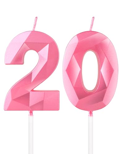 Perle rosa Kerzen zum 20th Geburtstag, 3D rosa Zahl 20 Kerze für Kuchen,Junge Mädchen 20th Geburtstag Dekorationen, rosa Kuchendekorationen, rosa Kerze Kuchen für Geburtstagsfeier Hochzeitstag von mciskin