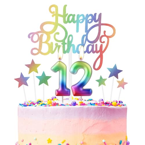 Regenbogen 12th Geburtstag Kerzen, Regenbogen Zahl 12 Kerze für Kuchen, Regenbogen Happy Birthday Kerze Kuchen Toppers, Bunte Kuchen Kerzen Kuchen Toppers für Mädchen Jungen 12th Geburtstag Dekora Regenbogen 12th Geburtstag Kerzen, Regenbogen Zahl 12 Kerze für Kuchen, Regenbogen Happy Birthday Kerze Kuchen Toppers, Bunte Kuchen Kerzen Kuchen Toppers für Mädchen Jungen 12th Geburtstag Dekora von mciskin