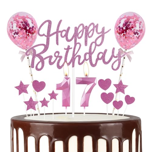 Rosa 17th Geburtstag Kerze, Rosa Alles Gute zum Geburtstag Kuchen Topper, Rosa Ballons, Rosa Zahl 17 Kerzen für Kuchen,Rosa Kerzen Kuchen Topper für Mädchen Jungen Frauen Geburtstag Party Dekor Rosa 17th Geburtstag Kerze, Rosa Alles Gute zum Geburtstag Kuchen Topper, Rosa Ballons, Rosa Zahl 17 Kerzen für Kuchen,Rosa Kerzen Kuchen Topper für Mädchen Jungen Frauen Geburtstag Party Dekor von mciskin
