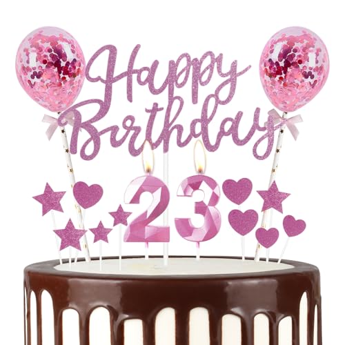 Rosa 23th Geburtstag Kerze, Rosa Alles Gute zum Geburtstag Kuchen Topper, Rosa Ballons, Rosa Zahl 23 Kerzen für Kuchen,Rosa Kerzen Kuchen Topper für Mädchen Jungen Frauen Geburtstag Party Dekor Rosa 23th Geburtstag Kerze, Rosa Alles Gute zum Geburtstag Kuchen Topper, Rosa Ballons, Rosa Zahl 23 Kerzen für Kuchen,Rosa Kerzen Kuchen Topper für Mädchen Jungen Frauen Geburtstag Party Dekor von mciskin
