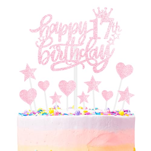 Rosa Alles Gute zum 17th Geburtstag Kuchenaufsatz, Mädchen und Damen 17th Geburtstagsdekorationen, Rosa 17th Kuchen Cupcake Aufsatz für Kuchen, Glitzer Rosa 17 Jahre alt Kuchen Dekoration Rosa Alles Gute zum 17th Geburtstag Kuchenaufsatz, Mädchen und Damen 17th Geburtstagsdekorationen, Rosa 17th Kuchen Cupcake Aufsatz für Kuchen, Glitzer Rosa 17 Jahre alt Kuchen Dekoration von mciskin