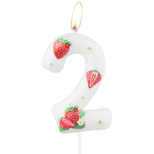 Rosa Erdbeer-Geburtstagskerzen, niedliche Erdbeer-Geburtstagskerzen, Zahl 2 Kerzen für Kuchen, rote Erdbeerkerzen, Kuchenaufsatz für Babys, Mädchen, 2. Geburtstag, Dekoration, Partyzubehör von mciskin