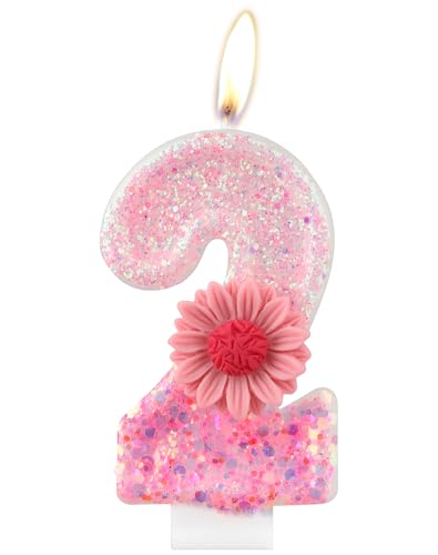 Rosa Gänseblümchen Geburtstagskerzen, rosa Geburtstag Nummer 2 Kerzen für Geburtstagskuchen, rosa Blume, 2nd Geburtstagskerze, Glitzer-Blumenkerze für Mädchen, 2nd Geburtstag Party-Dekorationen Rosa Gänseblümchen Geburtstagskerzen, rosa Geburtstag Nummer 2 Kerzen für Geburtstagskuchen, rosa Blume, 2nd Geburtstagskerze, Glitzer-Blumenkerze für Mädchen, 2nd Geburtstag Party-Dekorationen von mciskin