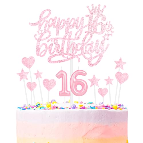 Rosa Geburtstagskerzen, Rosa Zahl 16 Kerzen für Kuchen, Rosa 16th Kuchen Toppers, Mädchen Jungen 16th Geburtstag Dekorationen, Rosa Kerzen Kuchen Toppers für Mädchen Jungen Geburtstagsparty Dekor von mciskin