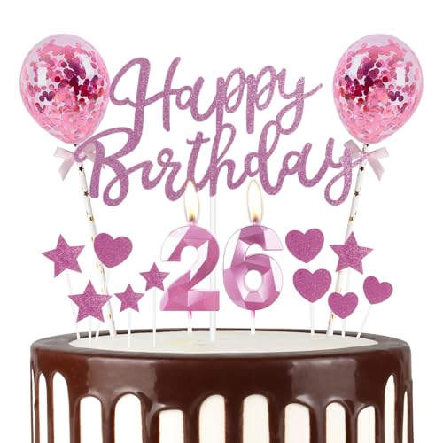 Rosa 26th Geburtstag Kerze, Rosa Alles Gute zum Geburtstag Kuchen Topper, Rosa Ballons, Rosa Zahl 26 Kerzen für Kuchen,Rosa Kerzen Kuchen Topper für Mädchen Jungen Frauen Geburtstag Party Dekor Rosa 26th Geburtstag Kerze, Rosa Alles Gute zum Geburtstag Kuchen Topper, Rosa Ballons, Rosa Zahl 26 Kerzen für Kuchen,Rosa Kerzen Kuchen Topper für Mädchen Jungen Frauen Geburtstag Party Dekor von mciskin