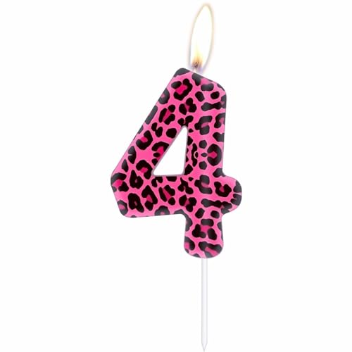 Rosa Leopard 4th Geburtstagskerzen, rosa Gepard Nummer 4 Kerzen für Kuchen, Mädchen 4th Geburtstag Dekor, Leoparden-Kuchendekorationen, Leoparden-Thema für Mädchen Frauen Gepard Geburtstag Party Dekor Rosa Leopard 4th Geburtstagskerzen, rosa Gepard Nummer 4 Kerzen für Kuchen, Mädchen 4th Geburtstag Dekor, Leoparden-Kuchendekorationen, Leoparden-Thema für Mädchen Frauen Gepard Geburtstag Party Dekor von mciskin