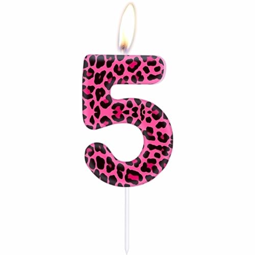 Rosa Leopard 5th Geburtstagskerzen, rosa Gepard Nummer 5 Kerzen für Kuchen, Mädchen 5th Geburtstag Dekor, Leoparden-Kuchendekorationen, Leoparden-Thema für Mädchen Frauen Gepard Geburtstag Party Dekor Rosa Leopard 5th Geburtstagskerzen, rosa Gepard Nummer 5 Kerzen für Kuchen, Mädchen 5th Geburtstag Dekor, Leoparden-Kuchendekorationen, Leoparden-Thema für Mädchen Frauen Gepard Geburtstag Party Dekor von mciskin