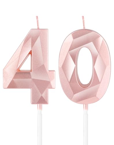Rose Gold 40 Geburtstag Kerzen, 3D Nummer 40 Kerze für Kuchen, Frauen 40 Geburtstag Dekorationen, Roségold 40 Kerze Kuchen Topper für Mädchen Frauen Haar ihn Geburtstagsfeier Hochzeit von mciskin