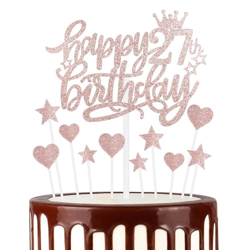 Roségold Alles Gute zum 27th Geburtstag Kuchenaufsatz, Roségold 27th Kuchen Cupcake Aufsatz für Kuchen, Glitzer Roségold 27 Jahre alt Kuchen Dekoration, 27th Geburtstagsgeschenke für Mädchen und Damen Roségold Alles Gute zum 27th Geburtstag Kuchenaufsatz, Roségold 27th Kuchen Cupcake Aufsatz für Kuchen, Glitzer Roségold 27 Jahre alt Kuchen Dekoration, 27th Geburtstagsgeschenke für Mädchen und Damen von mciskin