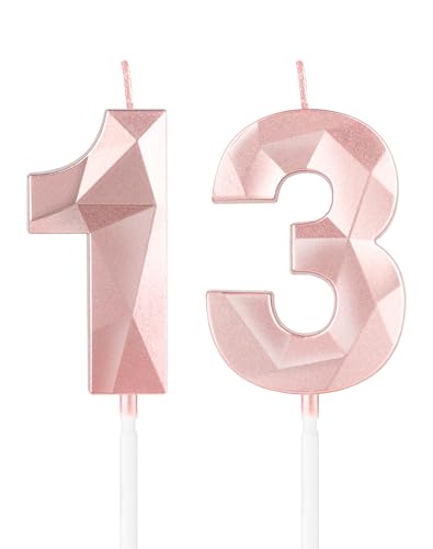 Roségold Kerzen 13 Geburtstag, 3D Nummer 13 Kerze für Kuchen, 13 Geburtstag Dekorationen für Mädchen, Roségold 13 Kerzenschwanz-Topper für Mädchen, Haare, ihm, Geburtstagsfeier Dekorationen Roségold Kerzen 13 Geburtstag, 3D Nummer 13 Kerze für Kuchen, 13 Geburtstag Dekorationen für Mädchen, Roségold 13 Kerzenschwanz-Topper für Mädchen, Haare, ihm, Geburtstagsfeier Dekorationen von mciskin