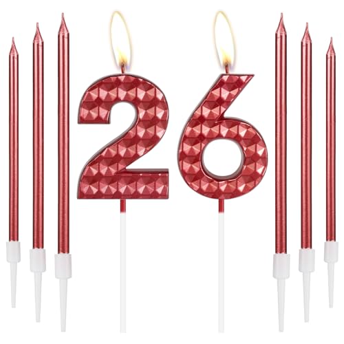 Rote Kerzen zum 26th Geburtstag, Dekoration für Mädchen, Dekoration zum 26. Geburtstag, Rote 3D-Zahl 26, Rote lange Kerze, Rote Kerzen-Kuchenaufsatz für Mädchen, Kinder, Frauen, Geburtstagsparty Rote Kerzen zum 26th Geburtstag, Dekoration für Mädchen, Dekoration zum 26. Geburtstag, Rote 3D-Zahl 26, Rote lange Kerze, Rote Kerzen-Kuchenaufsatz für Mädchen, Kinder, Frauen, Geburtstagsparty von mciskin