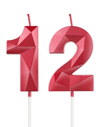 Rote Kerzen Zum 12. Geburtstag - 3D Zahl 12 Kerze Für Kuchen, Junge Mädchen Geburtstagsdekorationen, Kuchendekorationen Für Geburtstagsfeier Hochzeitstag von mciskin