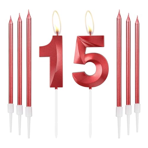 Rote Kerzen zum 15. Geburtstag - 3D Zahl 15 Zahlenkerzen - Dekor für Mädchen und Frauen - Kuchenaufsatz - Lange Kerze - Hochzeitstag Rote Kerzen zum 15. Geburtstag - 3D Zahl 15 Zahlenkerzen - Dekor für Mädchen und Frauen - Kuchenaufsatz - Lange Kerze - Hochzeitstag von mciskin