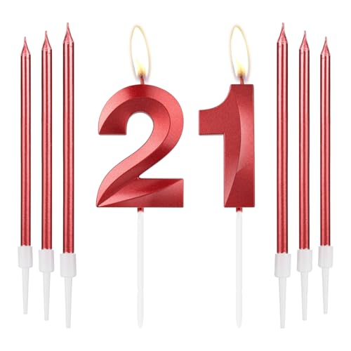 Rote Kerzen zum 21st Geburtstag, rote 3D Zahl 21 Zahlenkerzen, Dekor für Mädchen 21st Geburtstag, rote Kerzen-Kuchenaufsatz für Mädchen Frauen Geburtstag Party, rote lange Kerze,21st Hochzeitstag Rote Kerzen zum 21st Geburtstag, rote 3D Zahl 21 Zahlenkerzen, Dekor für Mädchen 21st Geburtstag, rote Kerzen-Kuchenaufsatz für Mädchen Frauen Geburtstag Party, rote lange Kerze,21st Hochzeitstag von mciskin