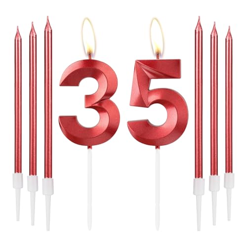 Rote Kerzen zum 35th Geburtstag, rote 3D Zahl 35 Zahlenkerzen, Dekor für Mädchen 35th Geburtstag, rote Kerzen-Kuchenaufsatz für Mädchen Frauen Geburtstag Party, rote lange Kerze,35th Hochzeitstag Rote Kerzen zum 35th Geburtstag, rote 3D Zahl 35 Zahlenkerzen, Dekor für Mädchen 35th Geburtstag, rote Kerzen-Kuchenaufsatz für Mädchen Frauen Geburtstag Party, rote lange Kerze,35th Hochzeitstag von mciskin