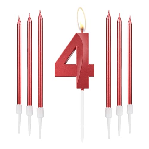 Rote Kerzen zum 4th Geburtstag, rote 3D Zahl 4 Zahlenkerzen, Dekor für Mädchen 4th Geburtstag, rote Kerzen-Kuchenaufsatz für Mädchen Frauen Geburtstag Party, rote lange Kerze,4th Hochzeitstag Dekor Rote Kerzen zum 4th Geburtstag, rote 3D Zahl 4 Zahlenkerzen, Dekor für Mädchen 4th Geburtstag, rote Kerzen-Kuchenaufsatz für Mädchen Frauen Geburtstag Party, rote lange Kerze,4th Hochzeitstag Dekor von mciskin