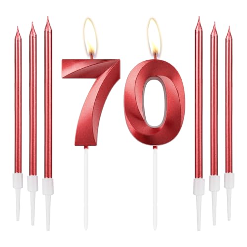 Rote Kerzen zum 70th Geburtstag, rote 3D Zahl 70 Zahlenkerzen, Dekor für Mädchen 70th Geburtstag, rote Kerzen-Kuchenaufsatz für Mädchen Frauen Geburtstag Party, rote lange Kerze,70th Hochzeitstag Rote Kerzen zum 70th Geburtstag, rote 3D Zahl 70 Zahlenkerzen, Dekor für Mädchen 70th Geburtstag, rote Kerzen-Kuchenaufsatz für Mädchen Frauen Geburtstag Party, rote lange Kerze,70th Hochzeitstag von mciskin