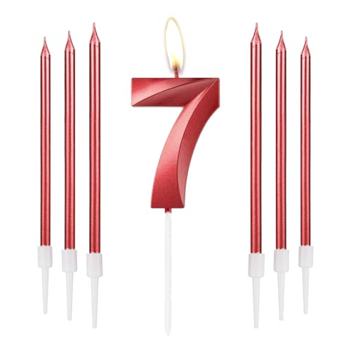 Rote Kerzen zum 7th Geburtstag, rote 3D Zahl 7 Zahlenkerzen, Dekor für Mädchen 7th Geburtstag, rote Kerzen-Kuchenaufsatz für Mädchen Frauen Geburtstag Party, rote lange Kerze,7th Hochzeitstag Dekor Rote Kerzen zum 7th Geburtstag, rote 3D Zahl 7 Zahlenkerzen, Dekor für Mädchen 7th Geburtstag, rote Kerzen-Kuchenaufsatz für Mädchen Frauen Geburtstag Party, rote lange Kerze,7th Hochzeitstag Dekor von mciskin