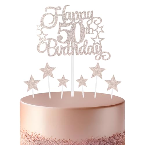 Rotgoldener Geburtstagskuchenaufsatz, festliche und jede Party Nummer 50, Kuchendekoration, für Mann und Frau, Geburtstagsdekoration von mciskin