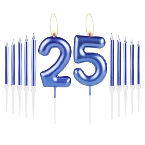 Royal Blue Happy 25th Birthday Candles Set, Blue Number 25 Candle, Blue Birthday Candles for Cake, Party Cake Candles Cake Toppers for Girl Boy Women Men 25th Birthday Decorations Wedding Anniversary von mciskin