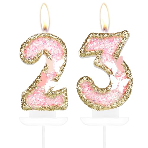 Schmetterling Zahl 23 Kerzen, Rosa Gold Happy 23th Birthday Kerzen für Kuchen, Mädchen 23 Geburtstag Kuchen Dekorationen, Schmetterling 23 Cake Topper, Gold Rosa Kuchen Kerzen Kuchen Topper für Frauen Schmetterling Zahl 23 Kerzen, Rosa Gold Happy 23th Birthday Kerzen für Kuchen, Mädchen 23 Geburtstag Kuchen Dekorationen, Schmetterling 23 Cake Topper, Gold Rosa Kuchen Kerzen Kuchen Topper für Frauen von mciskin