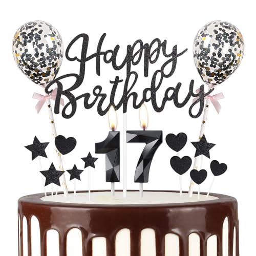 Schwarz 17th Geburtstag Kerze, Schwarz Alles Gute zum Geburtstag Kuchen Topper, Schwarz Ballons, Schwarz Zahl 17 Kerzen für Kuchen,Schwarz Kerzen Kuchen für Mädchen Jungen Frauen Geburtstag Party Schwarz 17th Geburtstag Kerze, Schwarz Alles Gute zum Geburtstag Kuchen Topper, Schwarz Ballons, Schwarz Zahl 17 Kerzen für Kuchen,Schwarz Kerzen Kuchen für Mädchen Jungen Frauen Geburtstag Party von mciskin